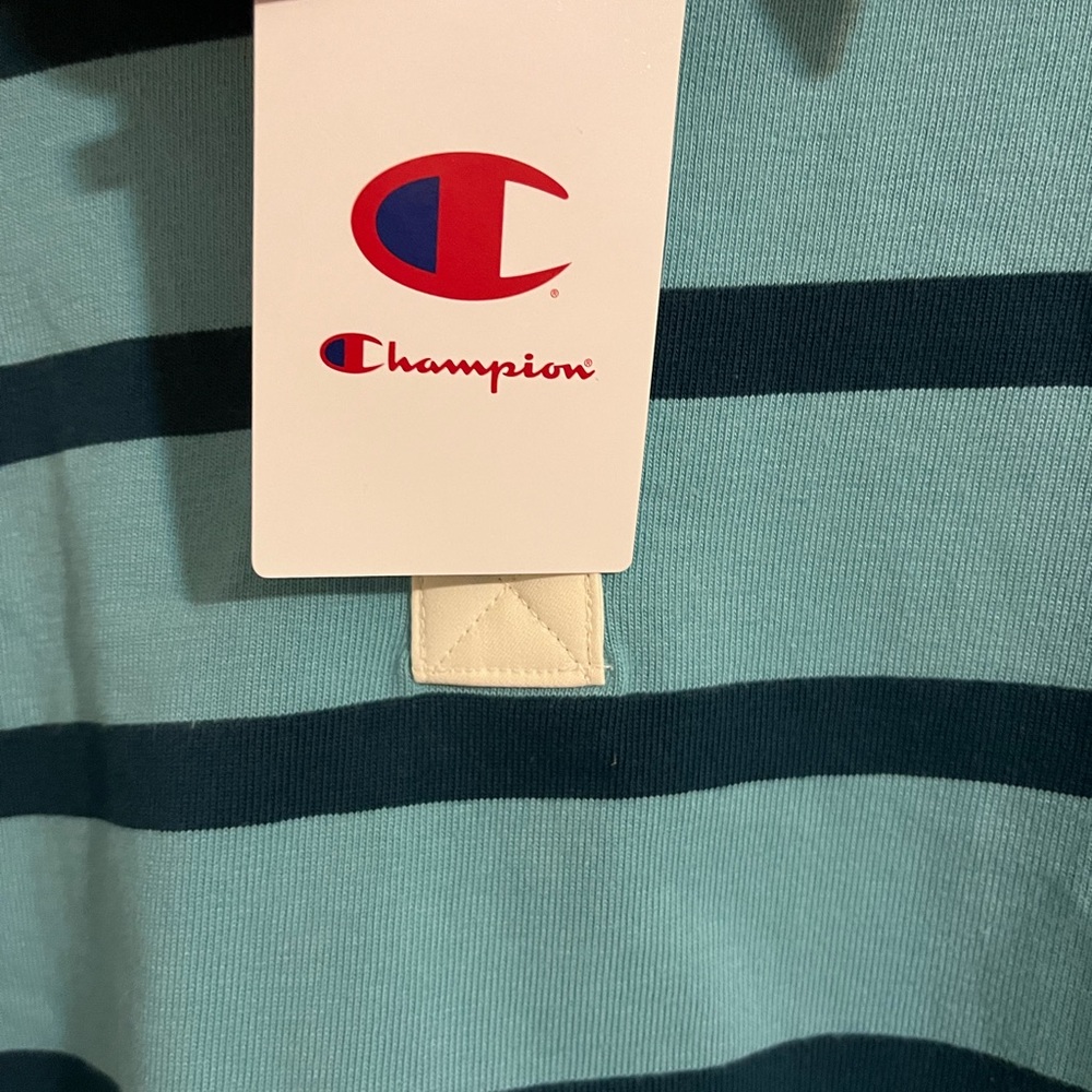 Champion Blue and Navy Striped Rugby cropped shirt tee size Medium - Picture 4 of 5